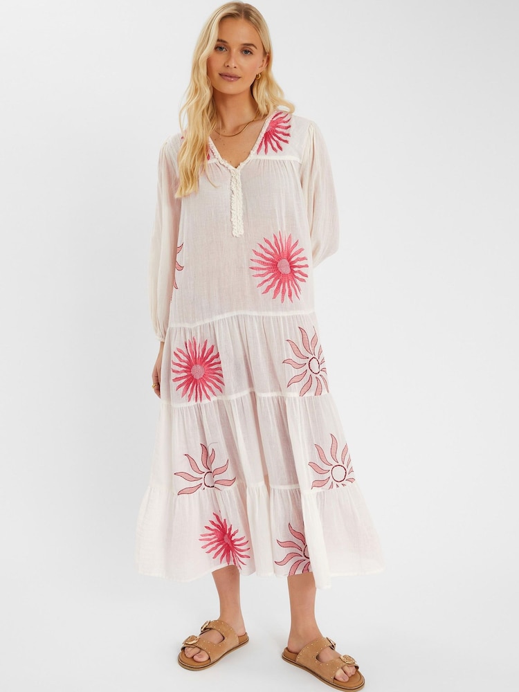 Accessorize Natural Sun Embroidered Long-Sleeve Maxi 100% Cotton Dress - Image 1 of 4 Accessorize Natural Sun Embroidered Long-Sleeve Maxi 100% Cotton Dress - Image 1 of 4