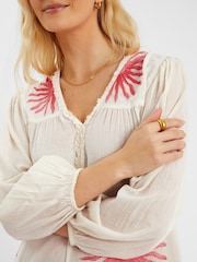Accessorize Natural Sun Embroidered Long-Sleeve Maxi 100% Cotton Dress - Image 2 of 4