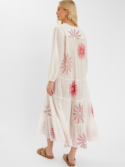 Accessorize Natural Sun Embroidered Long-Sleeve Maxi 100% Cotton Dress - Image 3 of 4