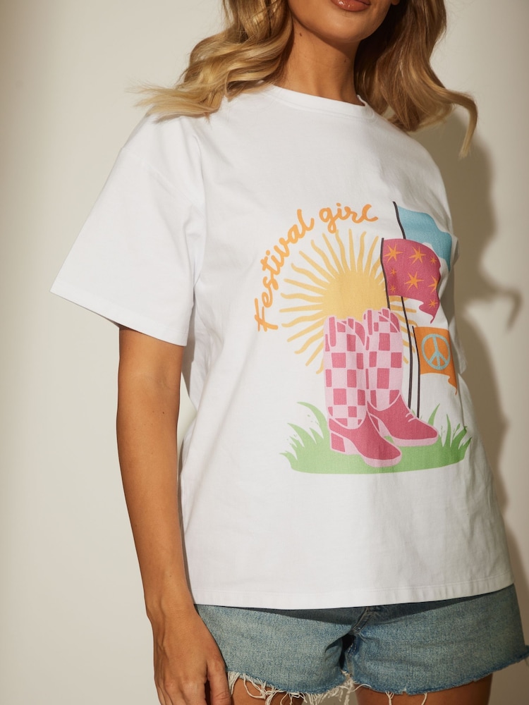 South Beach Oversized Festival Printed 100% Cotton T-Shirt - Imagem 1 de 5