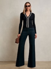 Reiss Navy/White Lauri Craft-Stitch Rib-Knit Top - Image 1 of 6