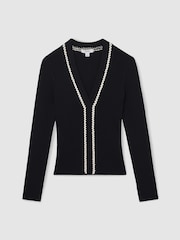 Reiss Navy/White Lauri Craft-Stitch Rib-Knit Top - Image 2 of 6
