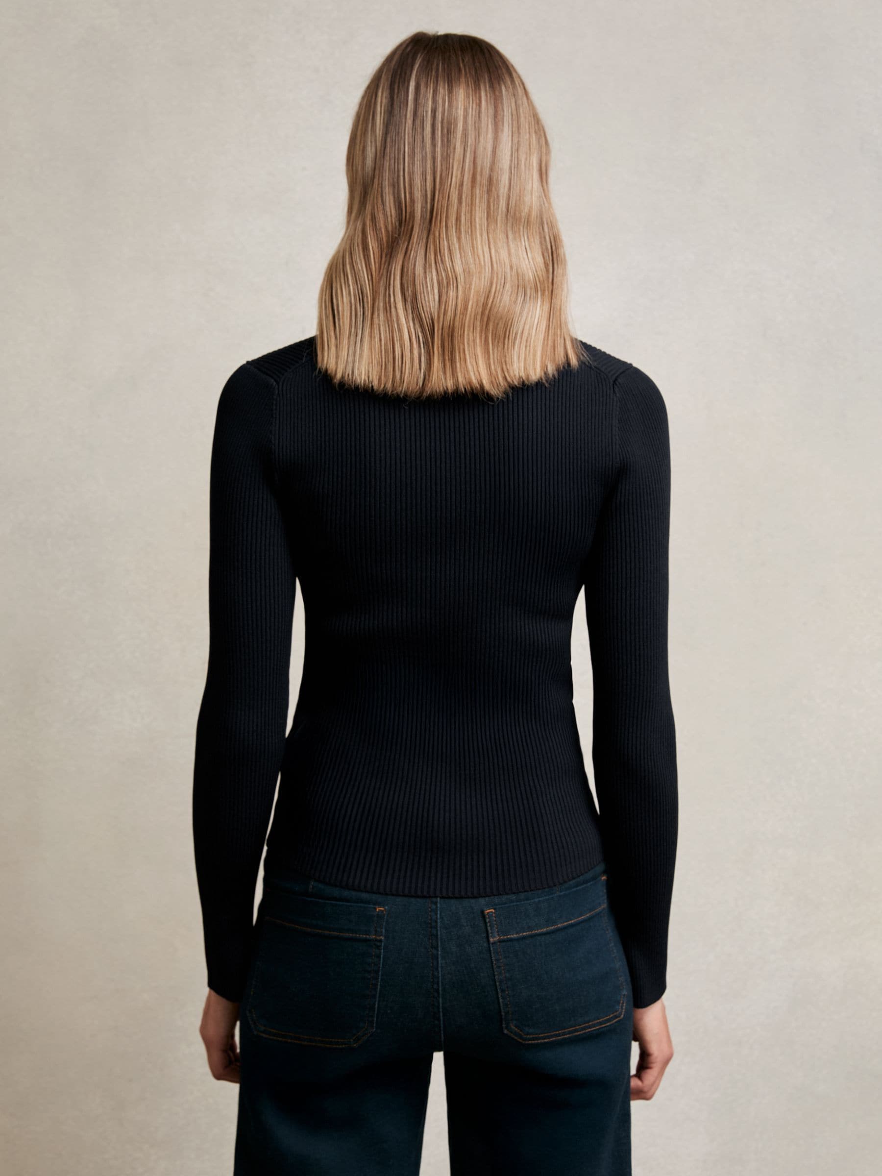 Buy Reiss Navy/White Lauri Craft-Stitch Rib-Knit Top from the Next