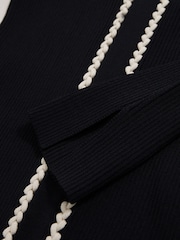 Reiss Navy/White Lauri Craft-Stitch Rib-Knit Top - Image 6 of 6