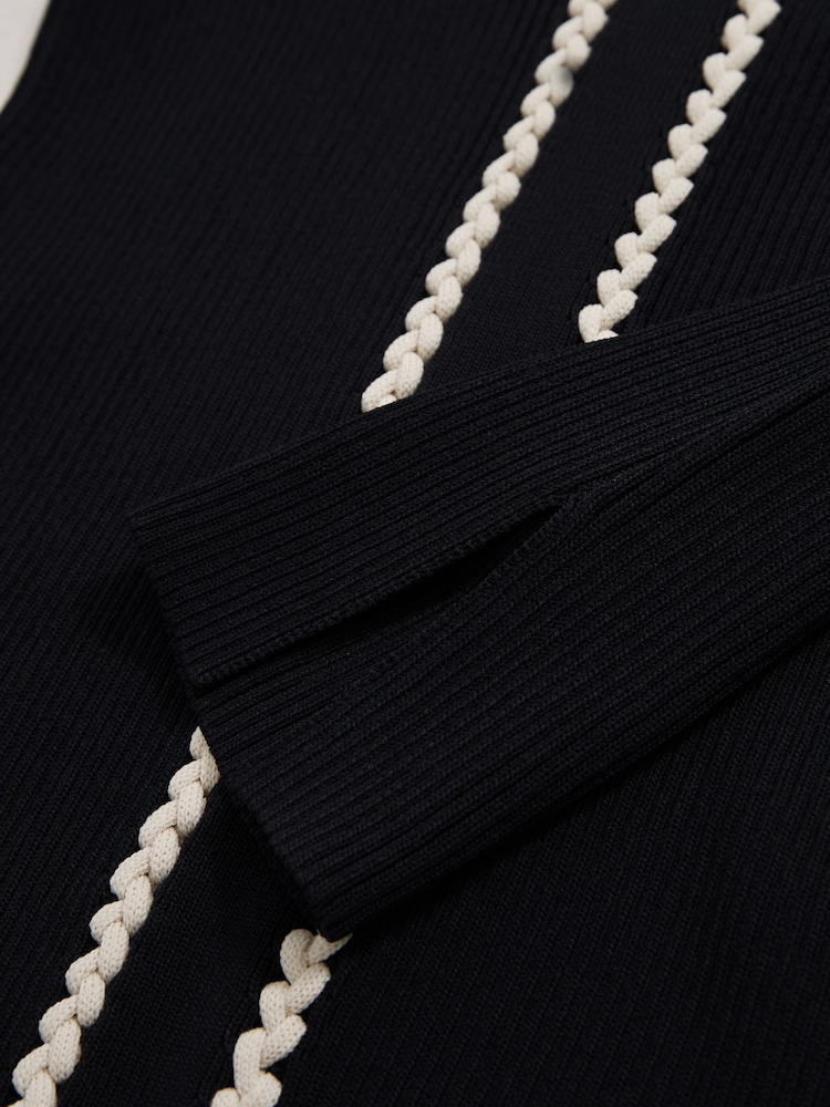 Reiss Navy/White Lauri Craft-Stitch Rib-Knit Top - Image 6 of 6
