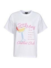 South Beach White Oversized Spicy Marg Printed 100% Cotton T-Shirt - Image 5 of 5