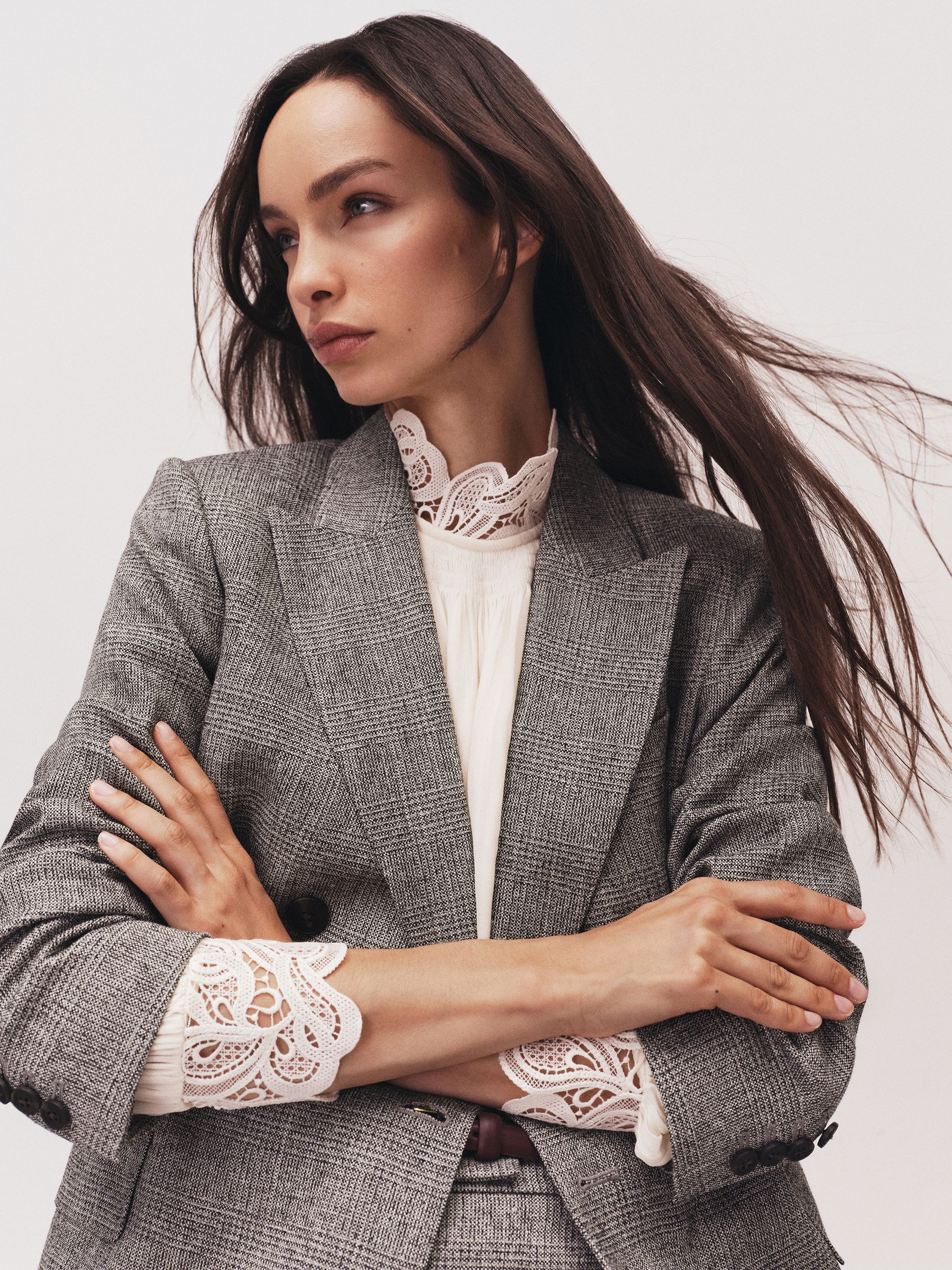 Buy Reiss Cream Czara Lace-Trim Draped Chiffon Top from Next USA