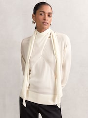 Reiss Cream Alexis Wool Scarf-Tie Draped Jumper - Image 1 of 5