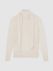 Reiss Cream Alexis Wool Scarf-Tie Draped Jumper - Image 2 of 5