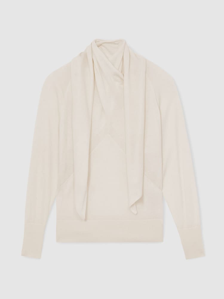 Reiss Cream Alexis Wool Scarf-Tie Draped Jumper - Image 2 of 5