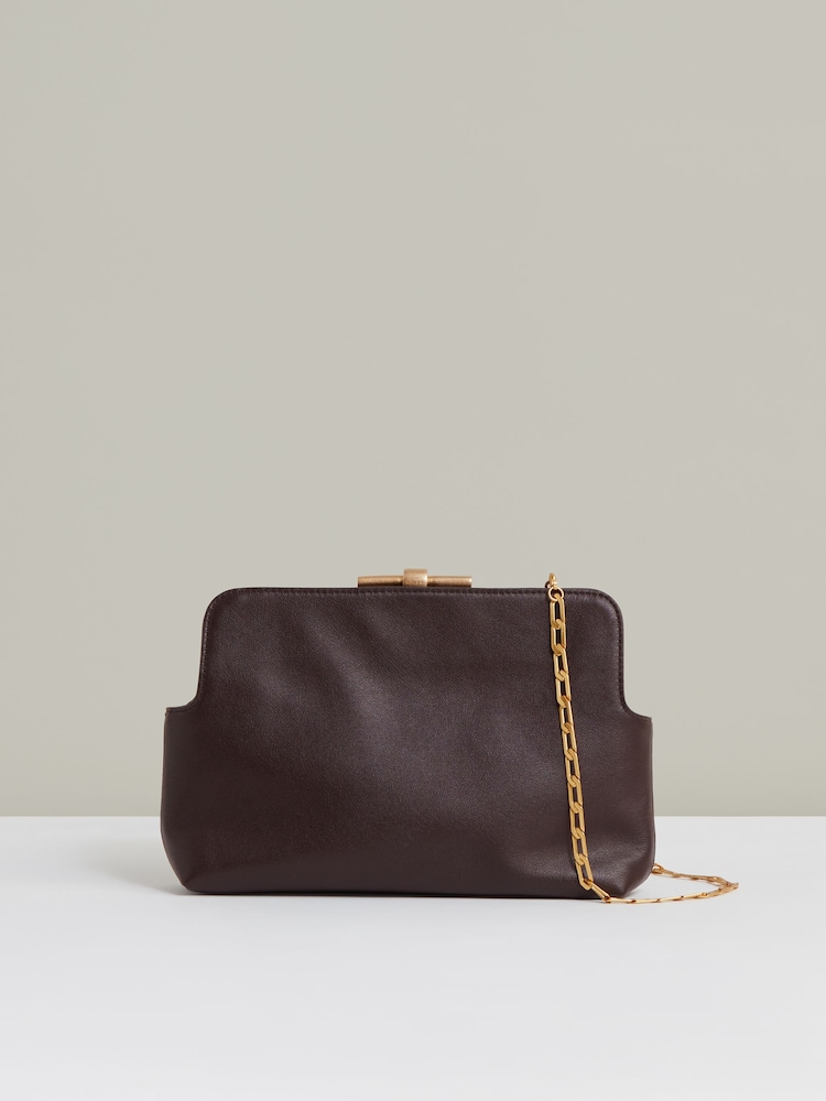 Reiss Burgundy Bethany Leather Frame Clutch Bag - Image 1 of 5