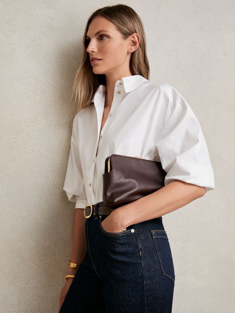 Reiss Burgundy Bethany Leather Frame Clutch Bag - Image 2 of 5