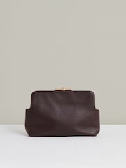 Reiss Burgundy Bethany Leather Frame Clutch Bag - Image 4 of 5