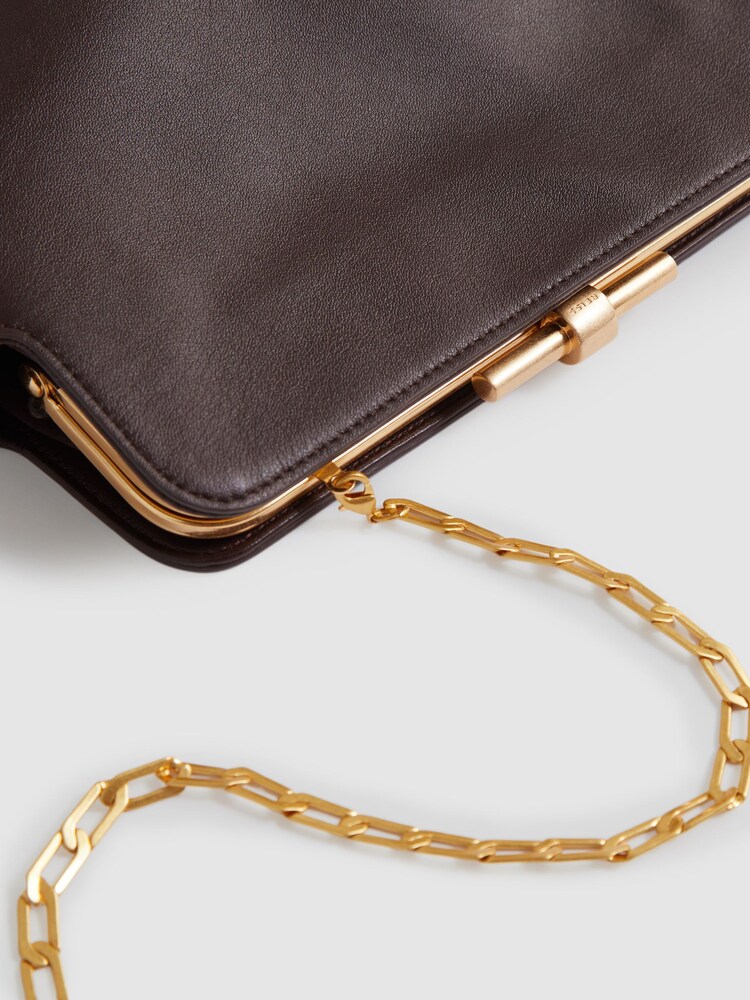 Reiss Burgundy Bethany Leather Frame Clutch Bag - Image 5 of 5 Reiss Burgundy Bethany Leather Frame Clutch Bag - Image 5 of 5