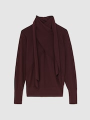 Reiss Burgundy Alexis Wool Scarf-Tie Draped Jumper - Image 2 of 5