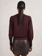 Reiss Burgundy Alexis Wool Scarf-Tie Draped Jumper - Image 4 of 5