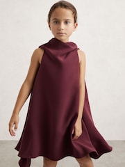 Reiss Burgundy Shauna 9-13 yrs High-Neck Drape Back Dress - Image 3 of 5