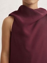 Reiss Burgundy Shauna 9-13 yrs High-Neck Drape Back Dress - Image 4 of 5