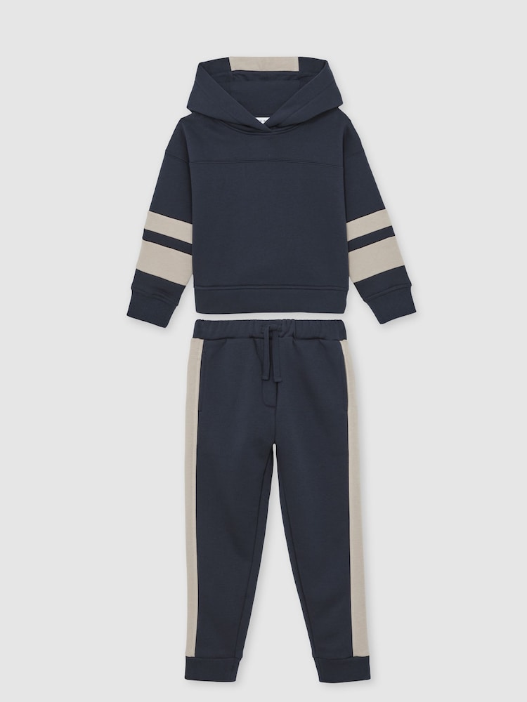 Reiss Navy Cara Cotton-Blend Joggers and Hoodie Set - Image 1 of 4