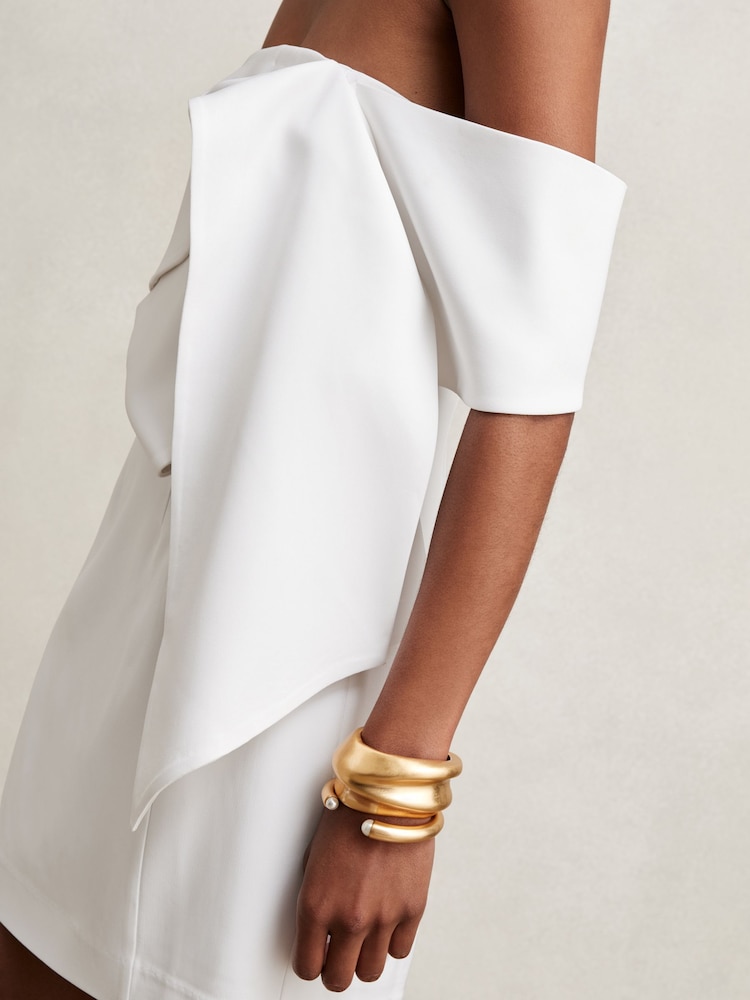 off the shoulder draped midi dress Solara White Draped Midi Dress