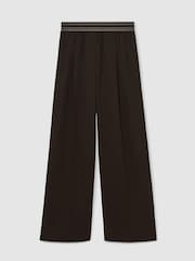 Reiss Chocolate Brown Camelia Petite Wide-Leg Contrast-Waistband Trousers - Image 2 of 7