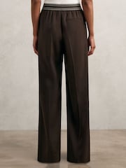 Reiss Chocolate Brown Camelia Petite Wide-Leg Contrast-Waistband Trousers - Image 5 of 7