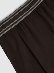Reiss Chocolate Brown Camelia Petite Wide-Leg Contrast-Waistband Trousers - Image 6 of 7