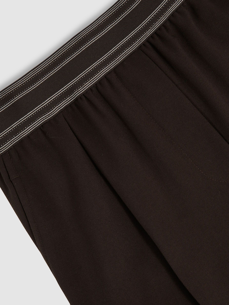 Reiss Chocolate Brown Camelia Wide-Leg Contrast-Waistband Trousers - Image 6 of 6