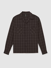 Reiss Dark Brown Simone Windowpane-Check Cuban-Collar Shirt - Image 2 of 6
