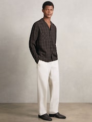 Reiss Dark Brown Simone Windowpane-Check Cuban-Collar Shirt - Image 3 of 6