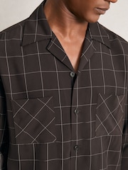 Reiss Dark Brown Simone Windowpane-Check Cuban-Collar Shirt - Image 4 of 6