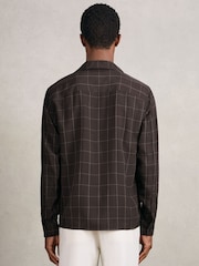 Reiss Dark Brown Simone Windowpane-Check Cuban-Collar Shirt - Image 5 of 6