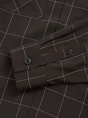 Reiss Dark Brown Simone Windowpane-Check Cuban-Collar Shirt - Image 6 of 6
