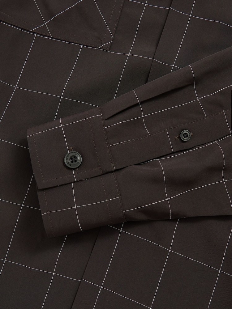 Reiss Dark Brown Simone Windowpane-Check Cuban-Collar Shirt - Image 6 of 6