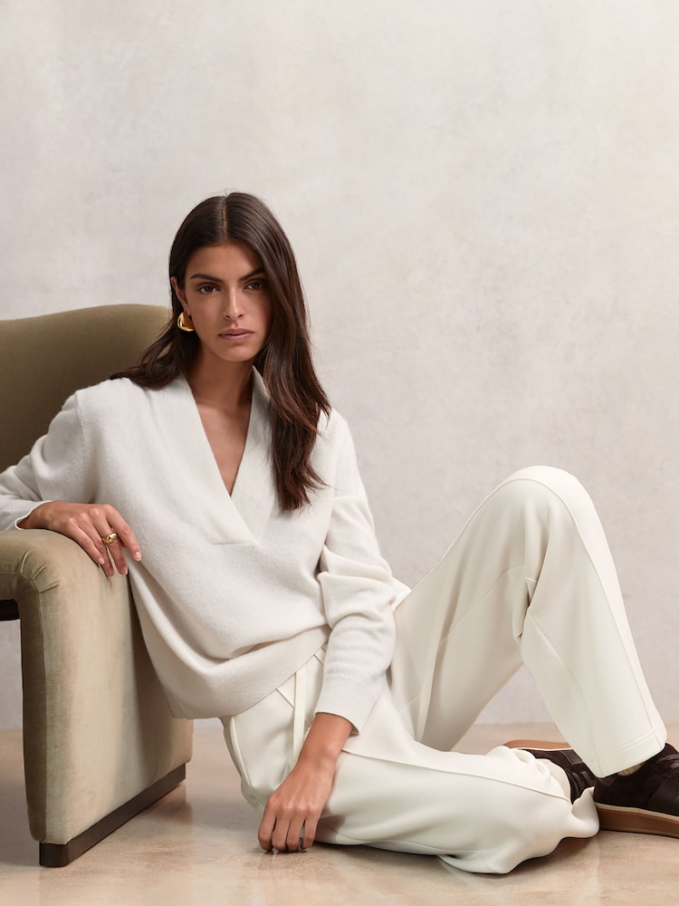 Reiss Cream Mia Cashmere V-Neck Jumper - Image 1 of 6 Reiss Cream Mia Cashmere V-Neck Jumper - Image 1 of 6