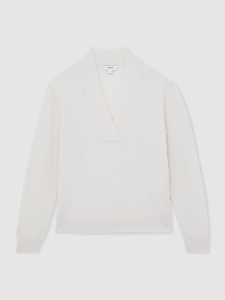Reiss Cream Mia Cashmere V-Neck Jumper - Image 2 of 6 Reiss Cream Mia Cashmere V-Neck Jumper - Image 2 of 6