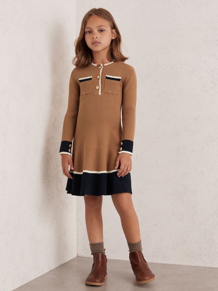willa knit dress Reiss 9-13 yrs Scallop-Trim Rib-Knit Dress in Pink