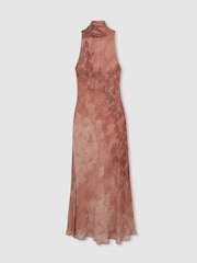 Reiss Pale Pink Lacey Chiffon Floral Cape Maxi Dress - Image 2 of 6