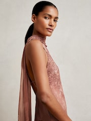 Reiss Pale Pink Lacey Chiffon Floral Cape Maxi Dress - Image 3 of 6