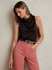 Reiss Plum Purple Darla Cotton Blend Cowl Neck Sleeveless Top - Image 1 of 5
