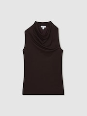 Reiss Plum Purple Darla Cotton Blend Cowl Neck Sleeveless Top - Image 2 of 5