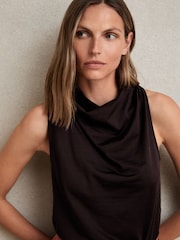 Reiss Plum Purple Darla Cotton Blend Cowl Neck Sleeveless Top - Image 3 of 5