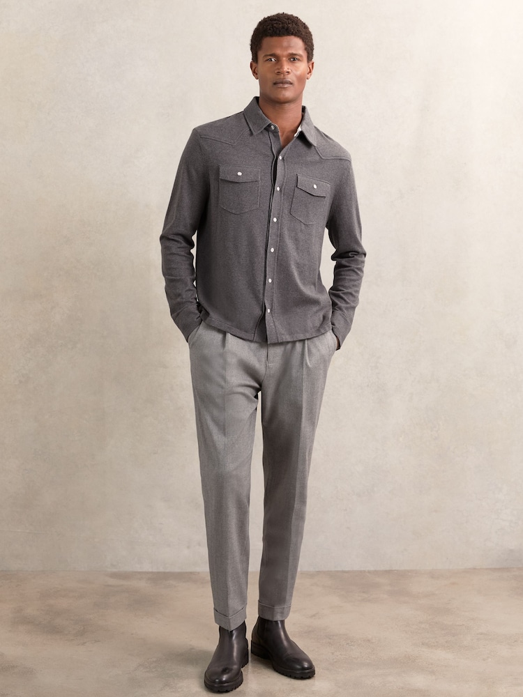 Reiss Charcoal Grey Ledger Shirt - Image 1 of 6