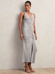 Reiss Grey Alessandra Stretch-Modal Ruched Jersey Dress - Image 1 of 8