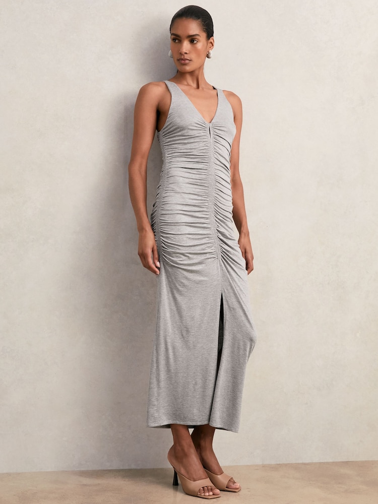 Reiss Grey Alessandra Stretch-Modal Ruched Jersey Dress - Image 1 of 8