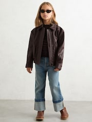 Reiss Burgundy Kiara Oversize Leather Bomber Jacket - Image 4 of 5