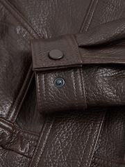 Reiss Burgundy Kiara Oversize Leather Bomber Jacket - Image 5 of 5