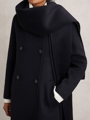 Reiss Navy Indira Petite Wool-Blend Scarf Blindseam Coat - Image 4 of 10