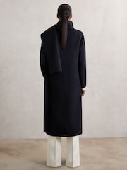 Reiss Navy Indira Petite Wool-Blend Scarf Blindseam Coat - Image 5 of 10