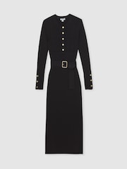 Reiss Black Willow Buttoned Rib-Knit Midi Dress - Image 2 of 7